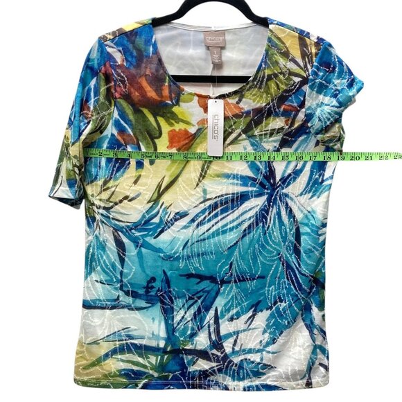 Chico's Tropical Knit T-Shirt/Tunic, Size 1 (Medium), Elbow Sleeve Textured NEW - Picture 9 of 14